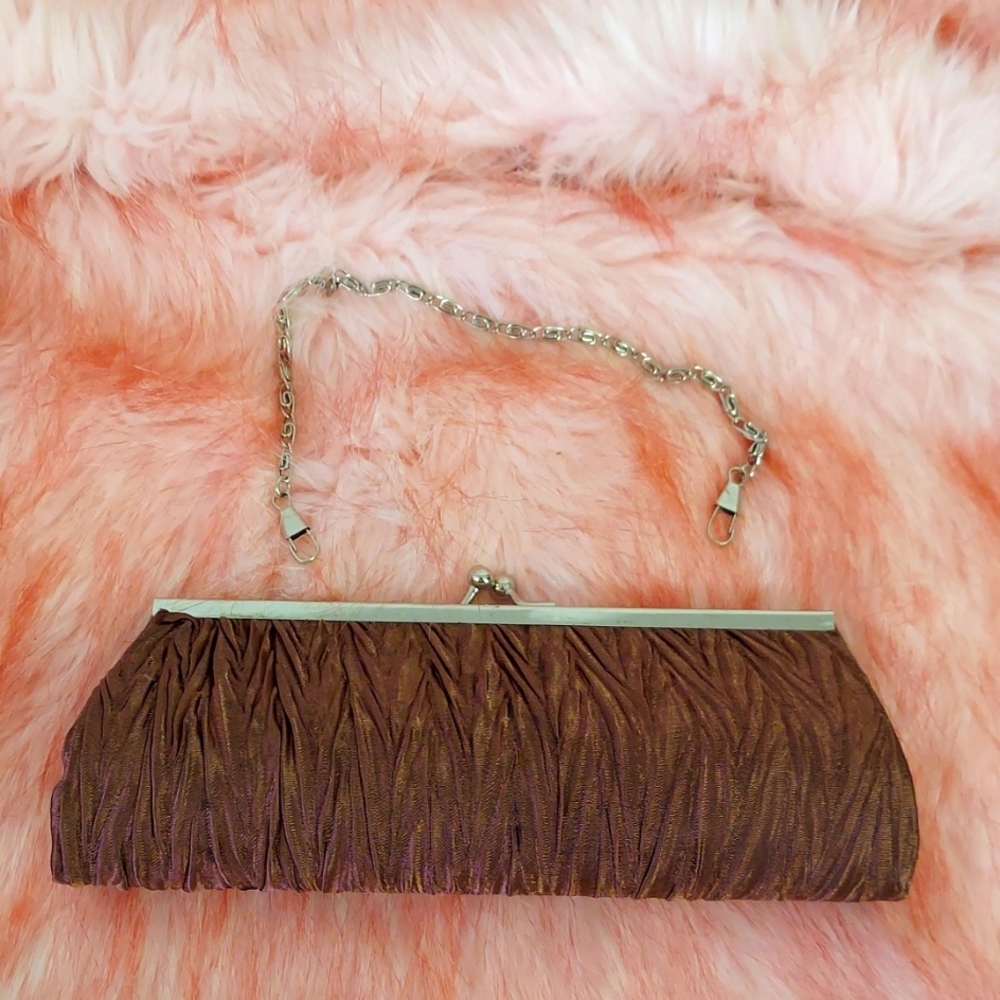 Brand New Brown  Ruched Clutch Purse
